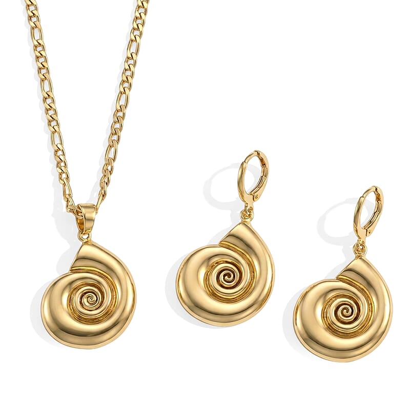 Spiral Shell Necklace (17.50 Inches) and Earrings in Goldtone