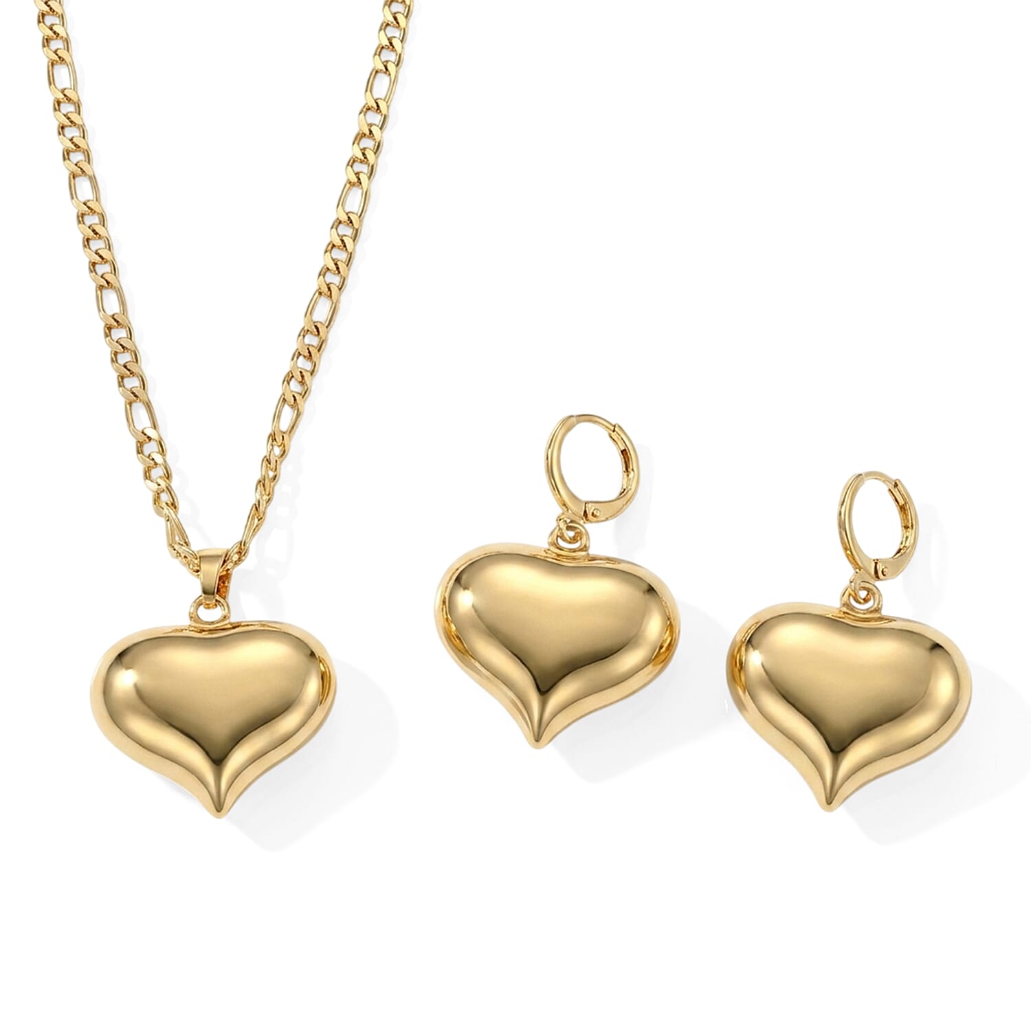 Heart Necklace (17.50 Inches) and Earrings in Goldtone