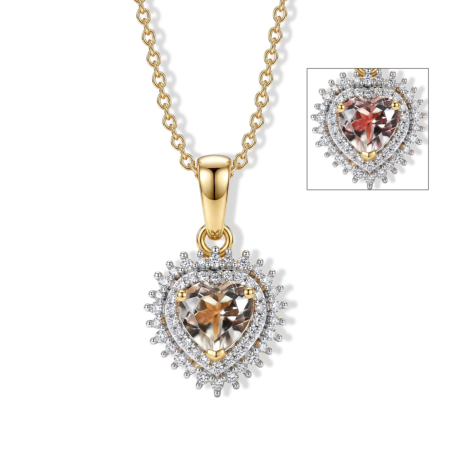 D'Joy AAA Turkizite and Moissanite 1.10 ctw Golden Romance Pendant Necklace in 18K Vermeil Yellow Gold Over Sterling Silver (20 Inches)