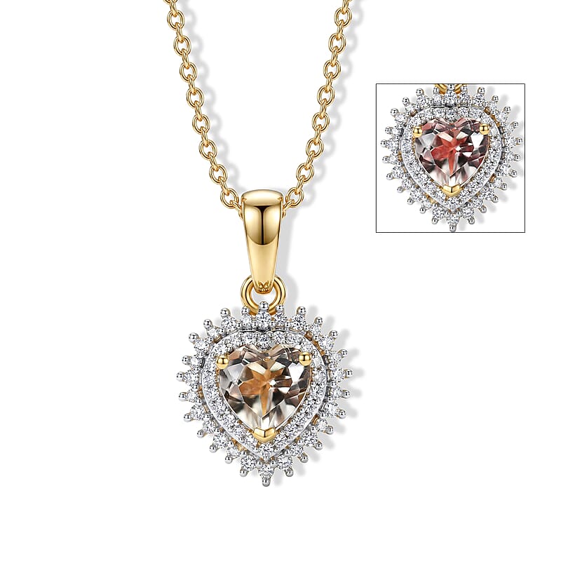 D'Joy AAA Turkizite and Moissanite 1.10 ctw Golden Romance Pendant Necklace in 18K Vermeil Yellow Gold Over Sterling Silver (20 Inches)