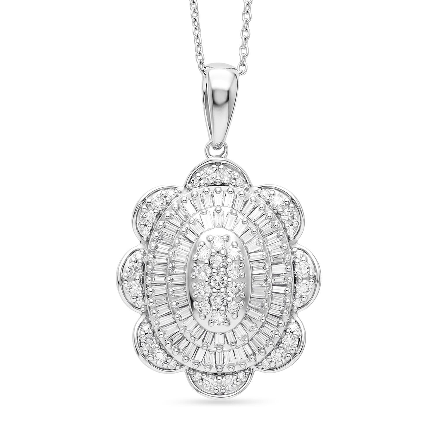 D'Joy Diamond 1.00 ctw Bloom Pendant Necklace in Rhodium Over Sterling Silver (20 Inches)
