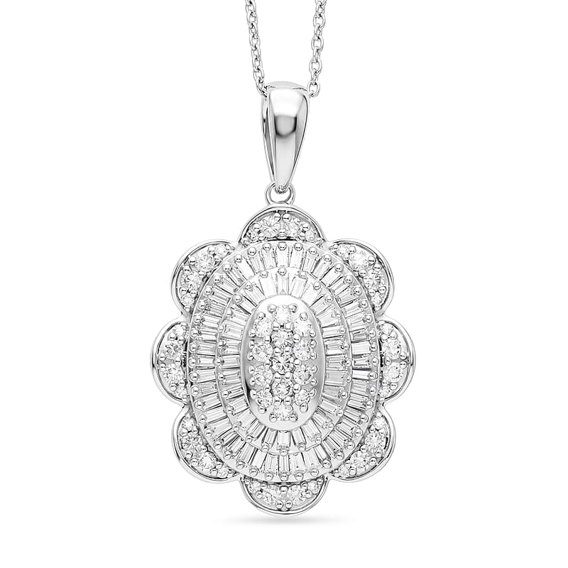D'Joy Diamond 1.00 ctw Bloom Pendant Necklace in Rhodium Over Sterling Silver (20 Inches)