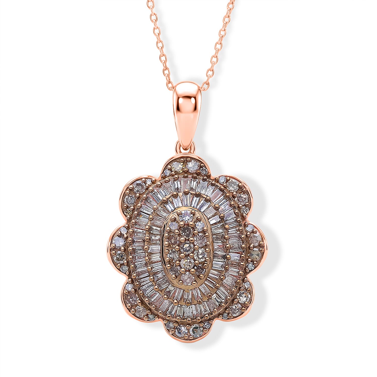 D'Joy Natural Champagne Diamond 1.00 ctw Bloom Pendant Necklace (20 Inches) in 18K Vermeil Rose Gold Over Sterling Silver