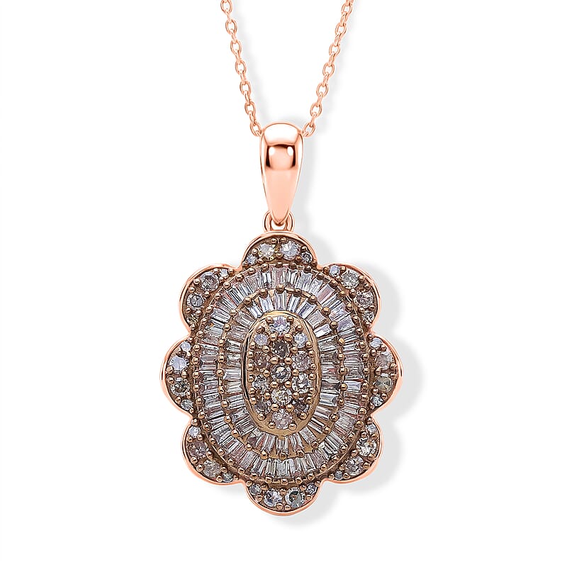 D'Joy Natural Champagne Diamond 1.00 ctw Bloom Pendant Necklace (20 Inches) in 18K Vermeil Rose Gold Over Sterling Silver
