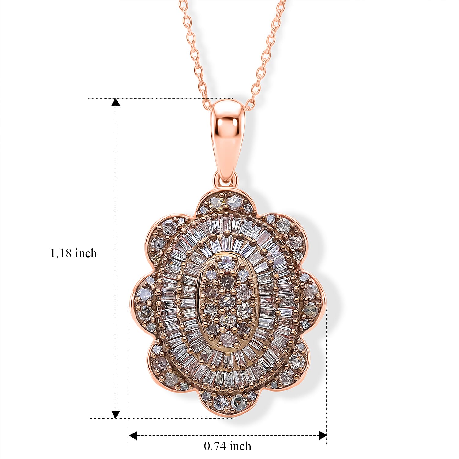 D'Joy Natural Champagne Diamond 1.00 ctw Bloom Pendant Necklace (20 Inches) in 18K Vermeil Rose Gold Over Sterling Silver
