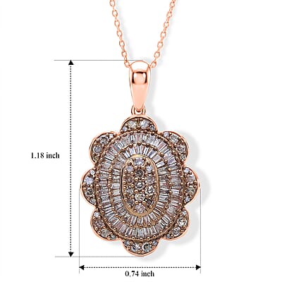 D'Joy Natural Champagne Diamond 1.00 ctw Bloom Pendant Necklace (20 Inches) in 18K Vermeil Rose Gold Over Sterling Silver