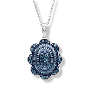 D'Joy Blue Diamond 1.00 ctw Pendant Necklace in Rhodium Over Sterling Silver (20 Inches)
