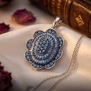 D'Joy Blue Diamond 1.00 ctw Pendant Necklace in Rhodium Over Sterling Silver (20 Inches)