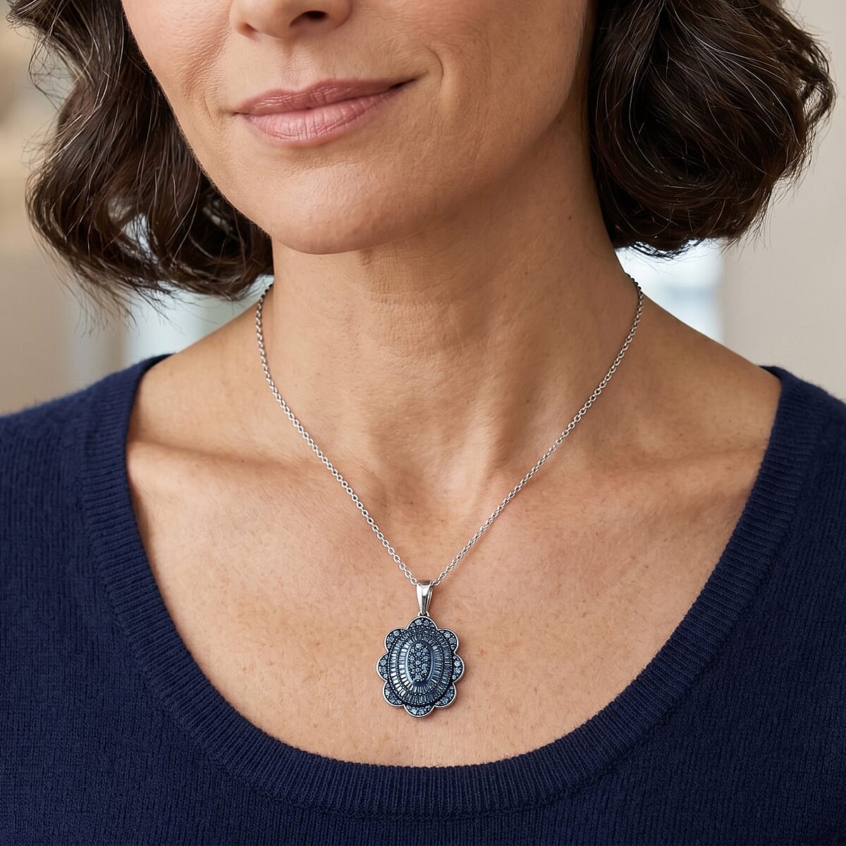 D'Joy Blue Diamond 1.00 ctw Pendant Necklace in Rhodium Over Sterling Silver (20 Inches) image number 2