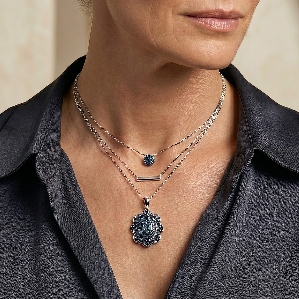 D'Joy Blue Diamond 1.00 ctw Pendant Necklace in Rhodium Over Sterling Silver (20 Inches) image number 3