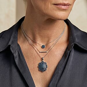 D'Joy Blue Diamond 1.00 ctw Pendant Necklace in Rhodium Over Sterling Silver (20 Inches)