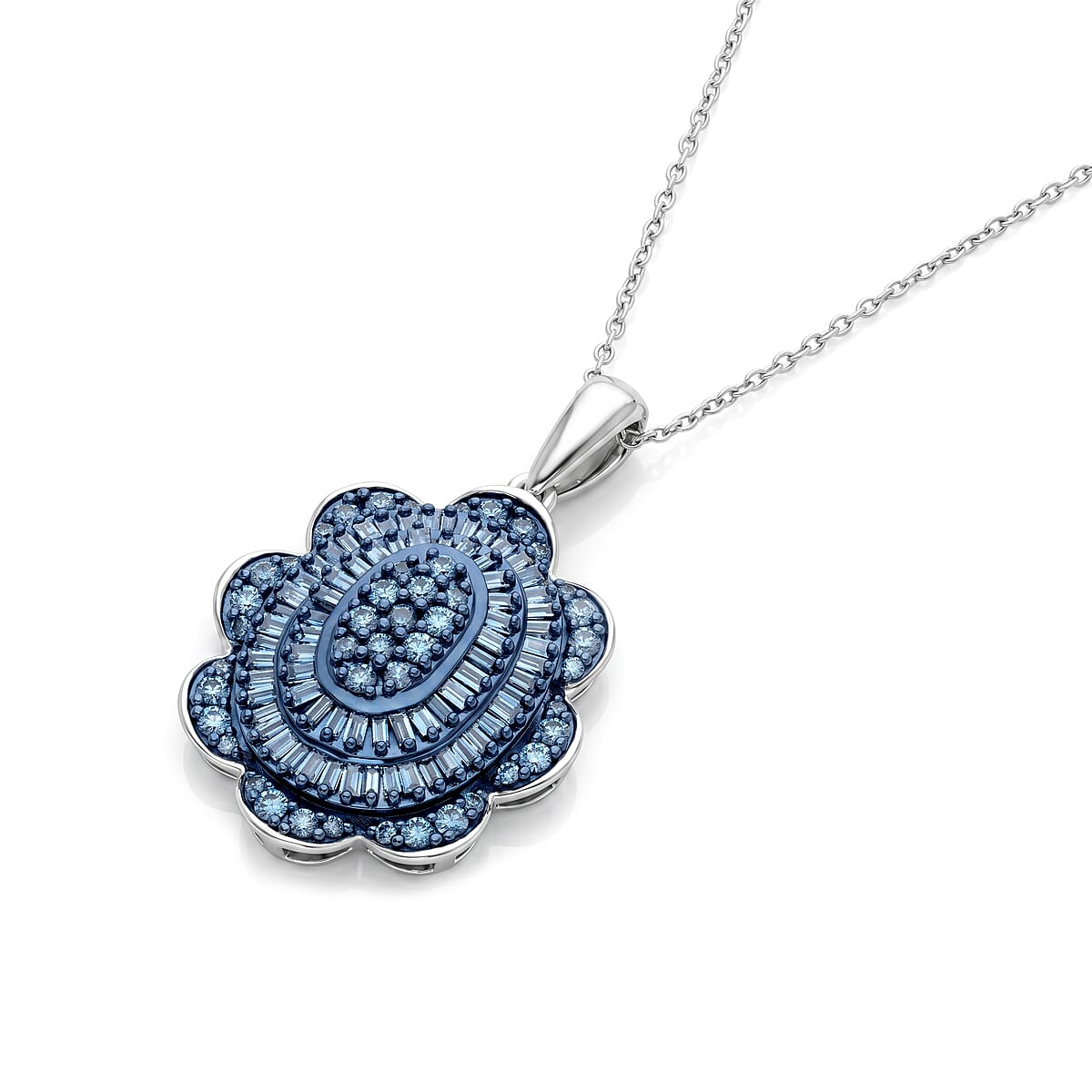 D'Joy Blue Diamond 1.00 ctw Pendant Necklace in Rhodium Over Sterling Silver (20 Inches) image number 4