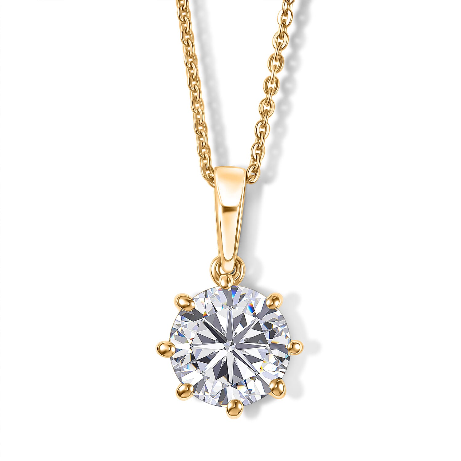 D'Joy 120 Facets Moissanite 1.75 ctw Pendant Necklace in 18K Vermeil Yellow Gold Over Sterling Silver 20 Inches