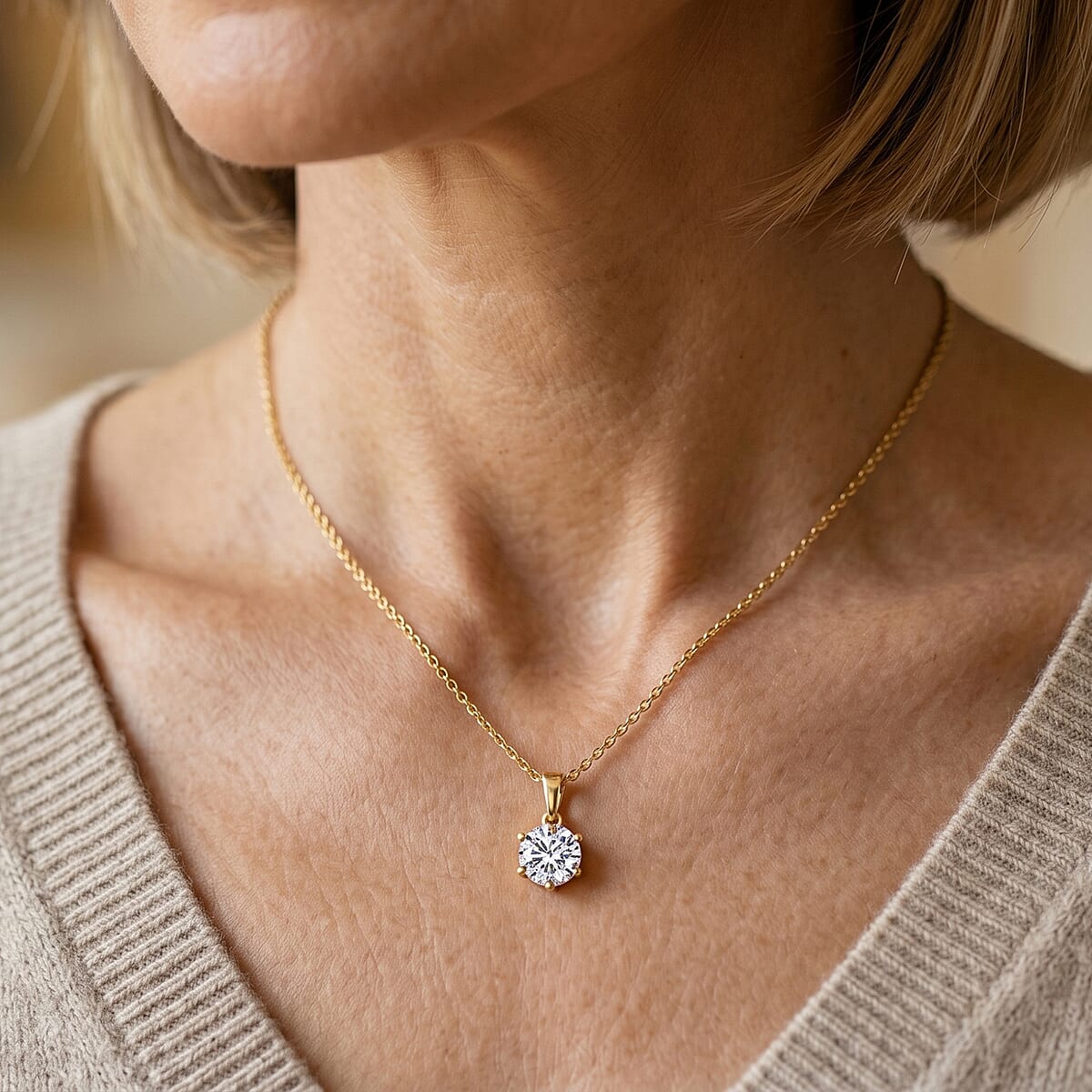 D'Joy 120 Facets Moissanite (Rnd 8mm) Pendant Necklace (20 Inches) in 18K Vermeil YG Over Sterling Silver 1.75 ctw image number 1