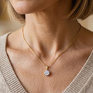 D'Joy 120 Facets Moissanite (Rnd 8mm) Pendant Necklace (20 Inches) in 18K Vermeil YG Over Sterling Silver 1.75 ctw