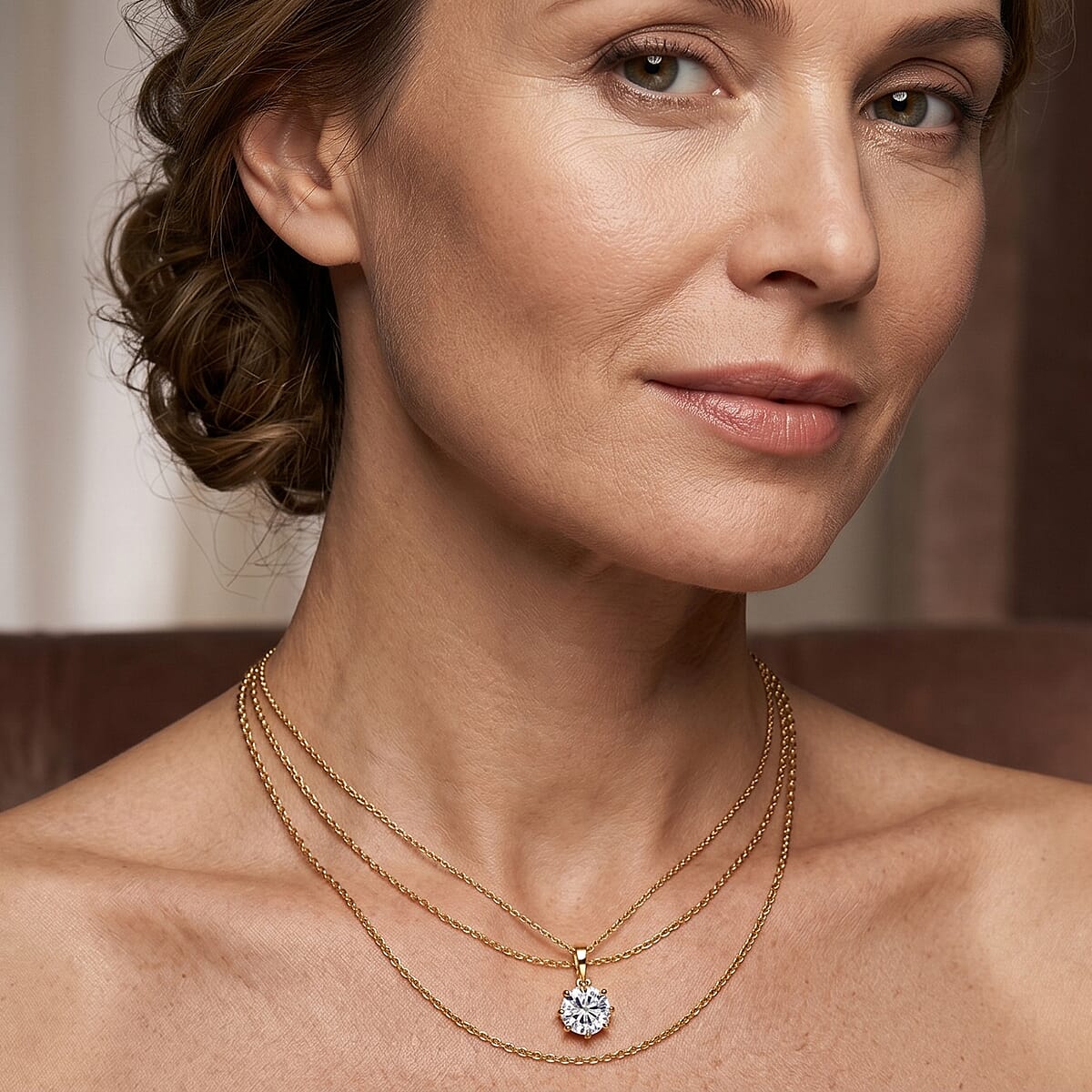 D'Joy 120 Facets Moissanite (Rnd 8mm) Pendant Necklace (20 Inches) in 18K Vermeil YG Over Sterling Silver 1.75 ctw image number 2