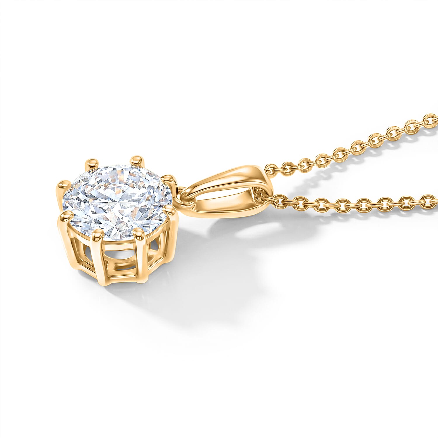 D'Joy 120 Facets Moissanite 1.75 ctw Pendant Necklace in 18K Vermeil Yellow Gold Over Sterling Silver 20 Inches