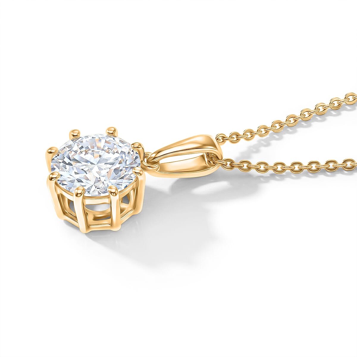 D'Joy 120 Facets Moissanite (Rnd 8mm) Pendant Necklace (20 Inches) in 18K Vermeil YG Over Sterling Silver 1.75 ctw image number 3