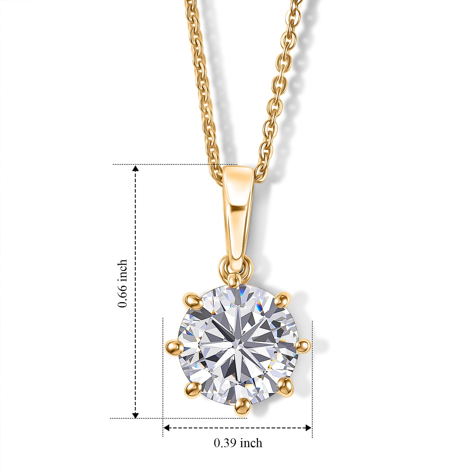 D'Joy 120 Facets Moissanite 1.75 ctw Pendant Necklace in 18K Vermeil Yellow Gold Over Sterling Silver 20 Inches