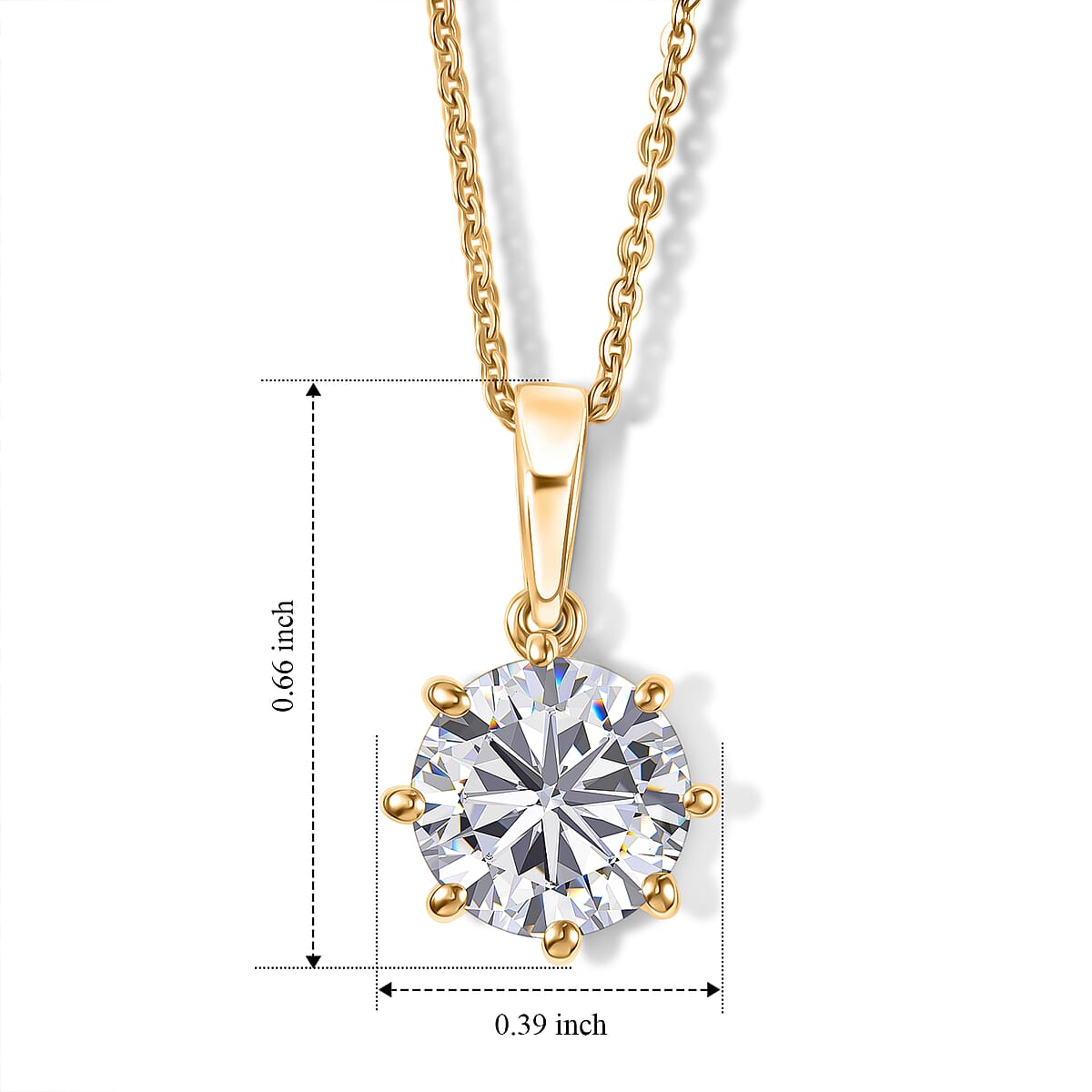 D'Joy 120 Facets Moissanite (Rnd 8mm) Pendant Necklace (20 Inches) in 18K Vermeil YG Over Sterling Silver 1.75 ctw image number 5
