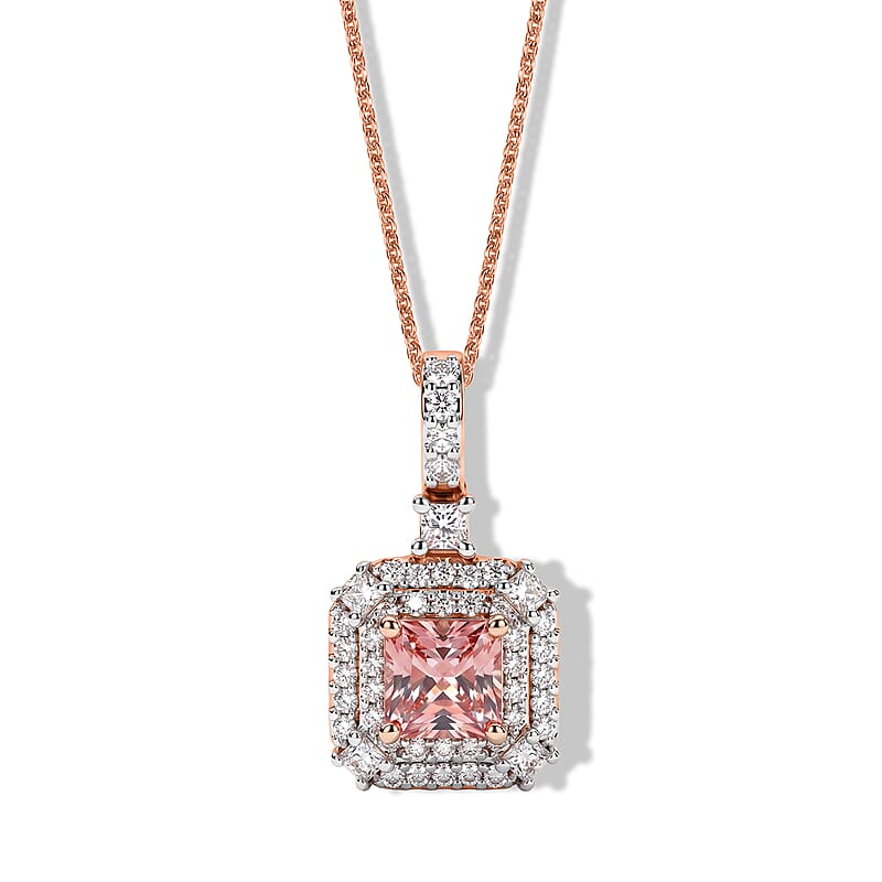 Certified and Appraised D'Joy Premium Pink Morganite and Moissanite 1.65 ctw Pendant Necklace in 18K Vermeil Rose Gold Over Sterling Silver 18 Inches