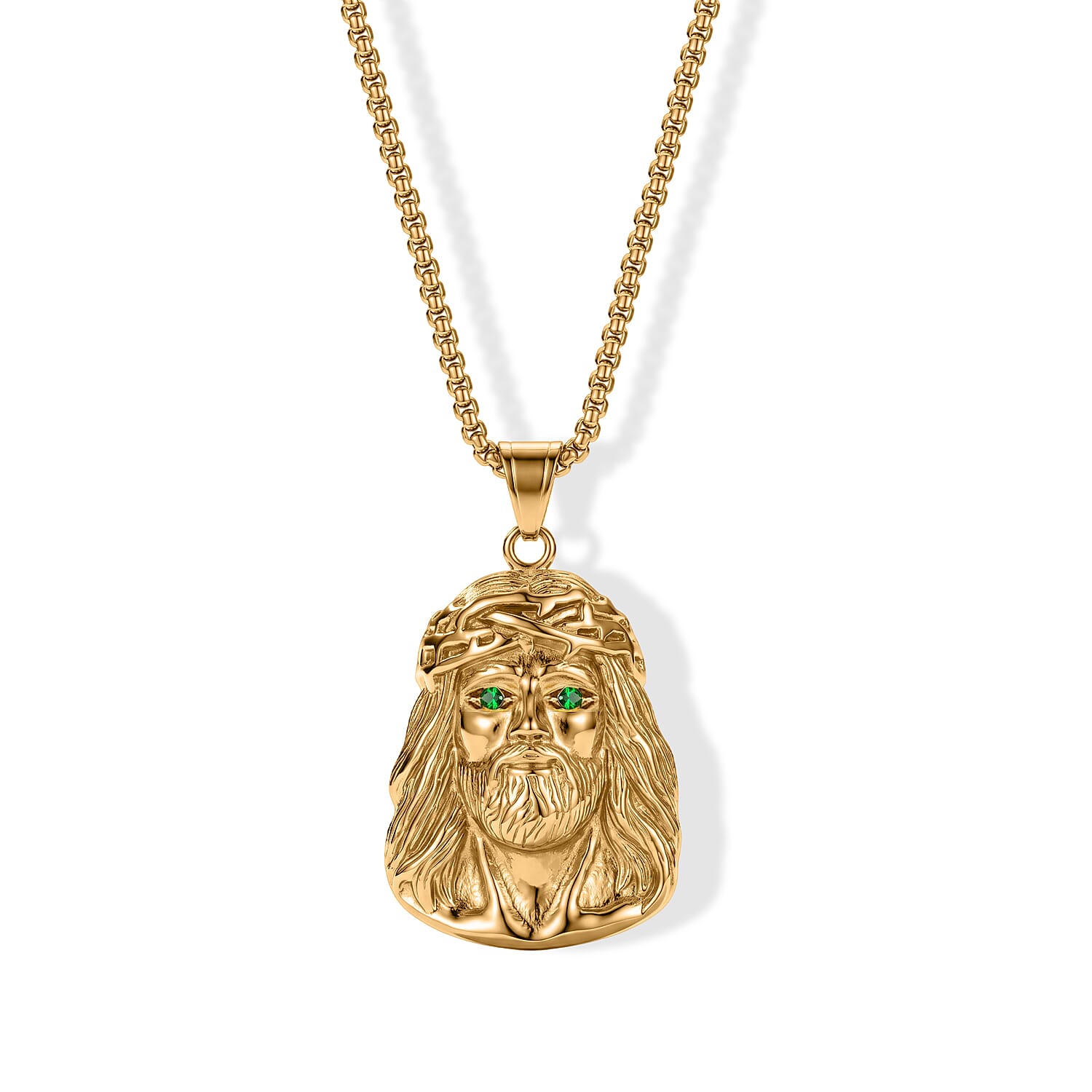 Green Austrian Crystal Lion Pendant Necklace (24 Inches) in ION Plated YG Stainless Steel