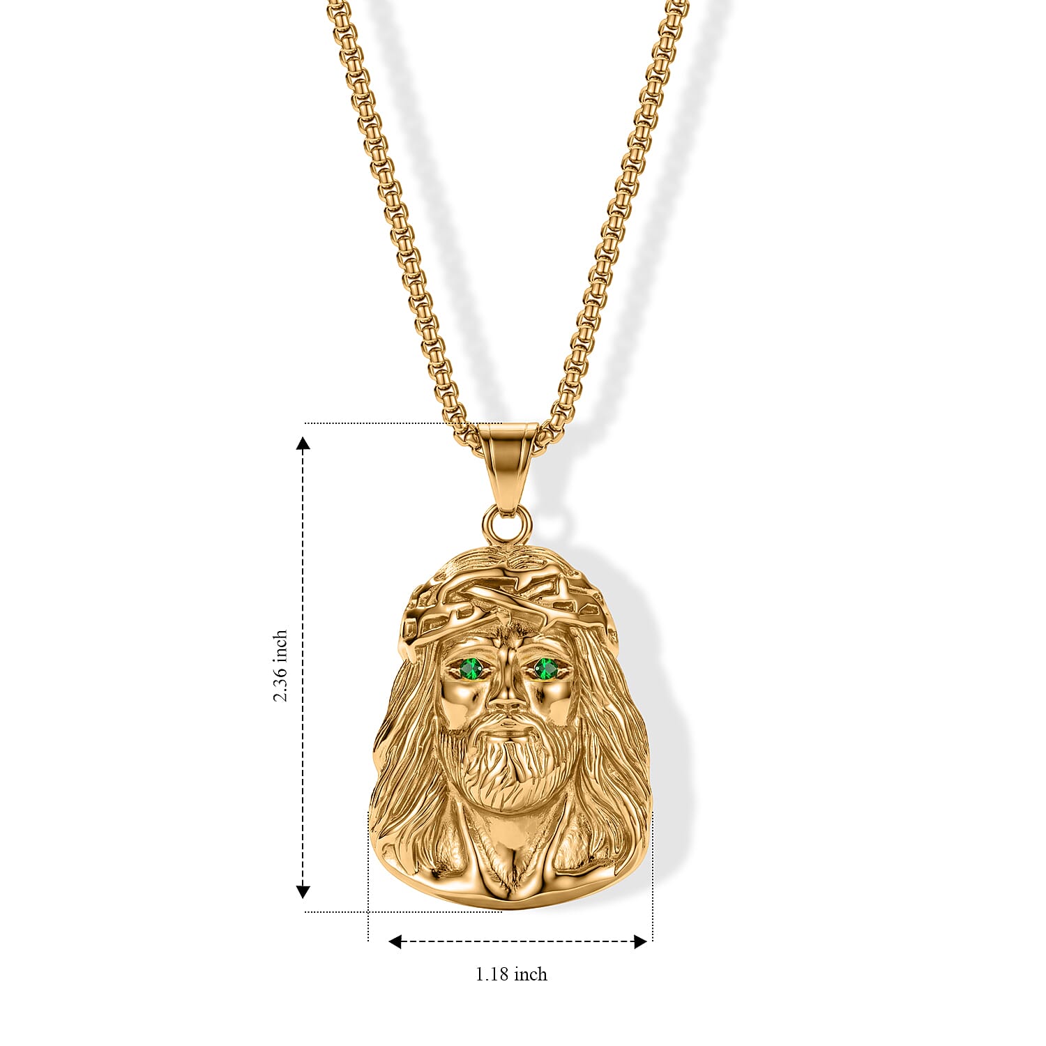 Green Austrian Crystal Lion Pendant Necklace (24 Inches) in ION Plated YG Stainless Steel