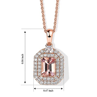 Certified and Appraised D'Joy Premium Pink Morganite and Moissanite 1.50 ctw Pendant Necklace in 18K Vermeil Rose Gold Over Sterling Silver 20 Inches