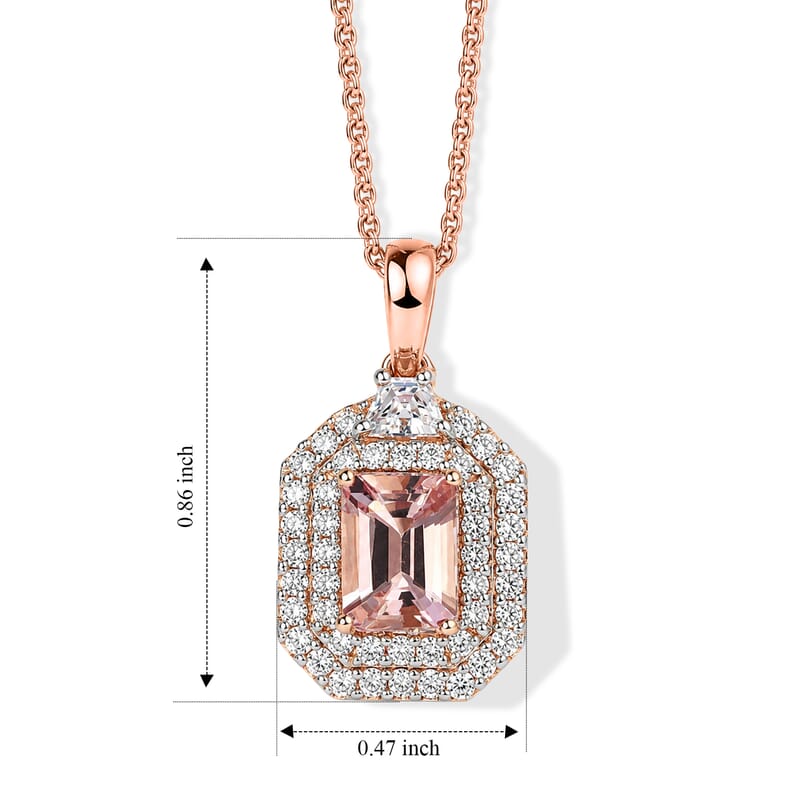 Certified and Appraised D'Joy Premium Pink Morganite and Moissanite 1.50 ctw Pendant Necklace in 18K Vermeil Rose Gold Over Sterling Silver 20 Inches