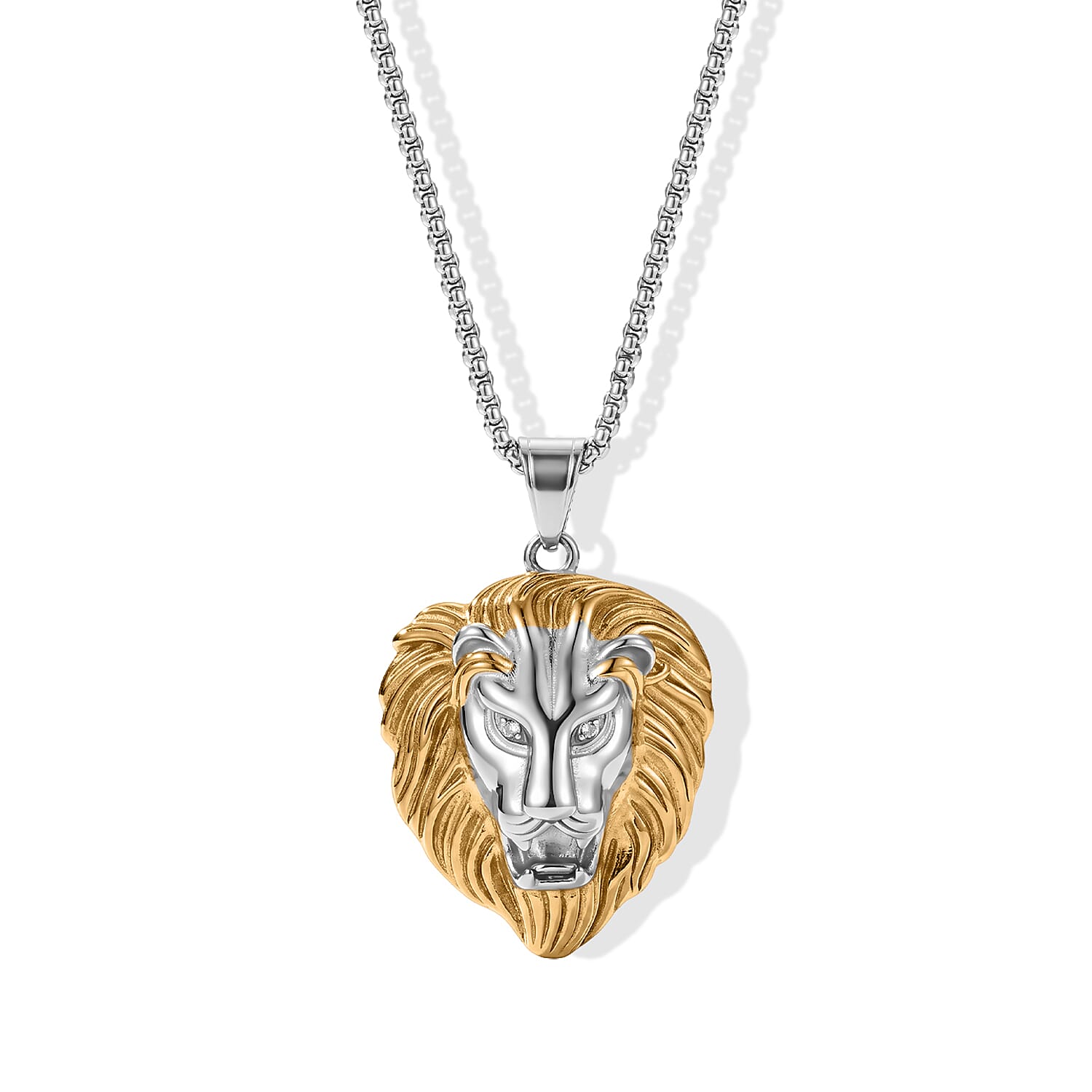 Austrian Crystal Lion Pendant Necklace (24 Inches) in ION Plated YG and Stainless Steel