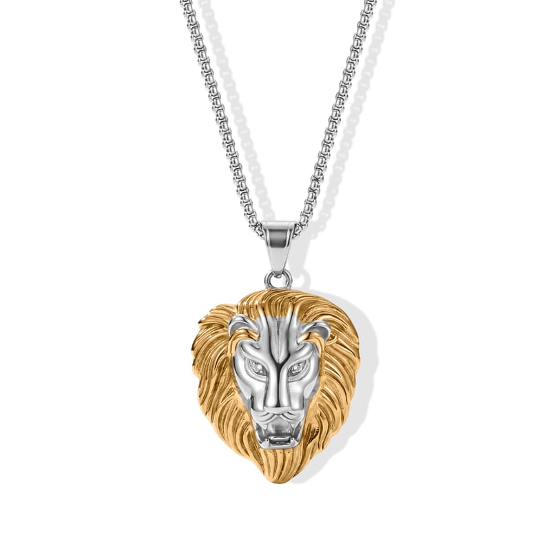 Austrian Crystal Royal Majesty Lion Unisex Pendant Necklace (24 Inches) in ION Plated YG and Stainless Steel