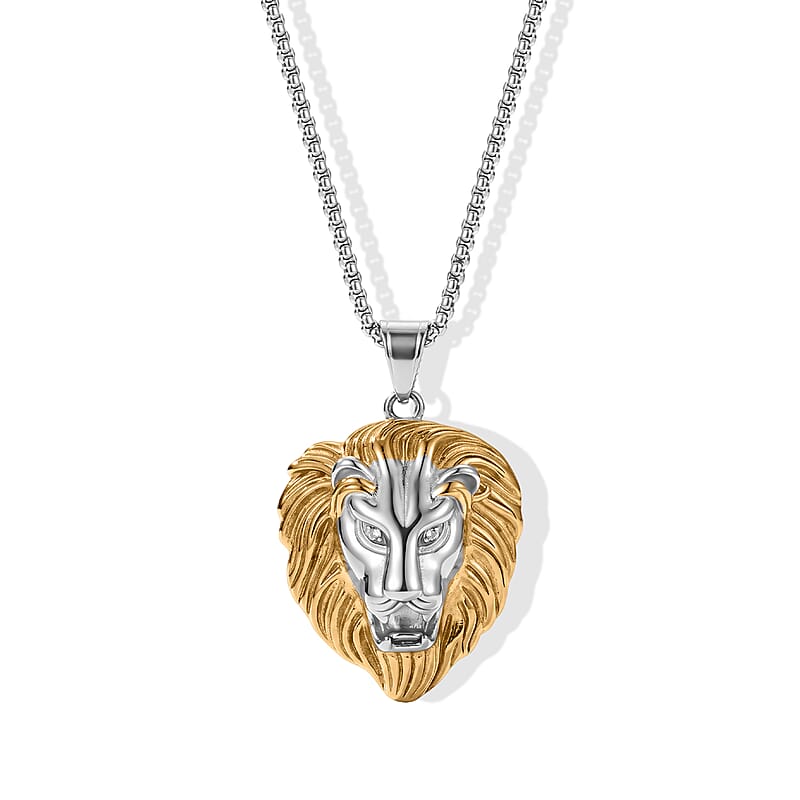 Austrian Crystal Lion Pendant Necklace (24 Inches) in ION Plated YG and Stainless Steel