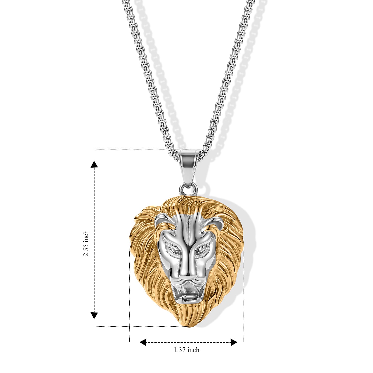Austrian Crystal Lion Pendant Necklace (24 Inches) in ION Plated YG and Stainless Steel