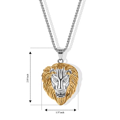 Austrian Crystal Lion Pendant Necklace (24 Inches) in ION Plated YG and Stainless Steel