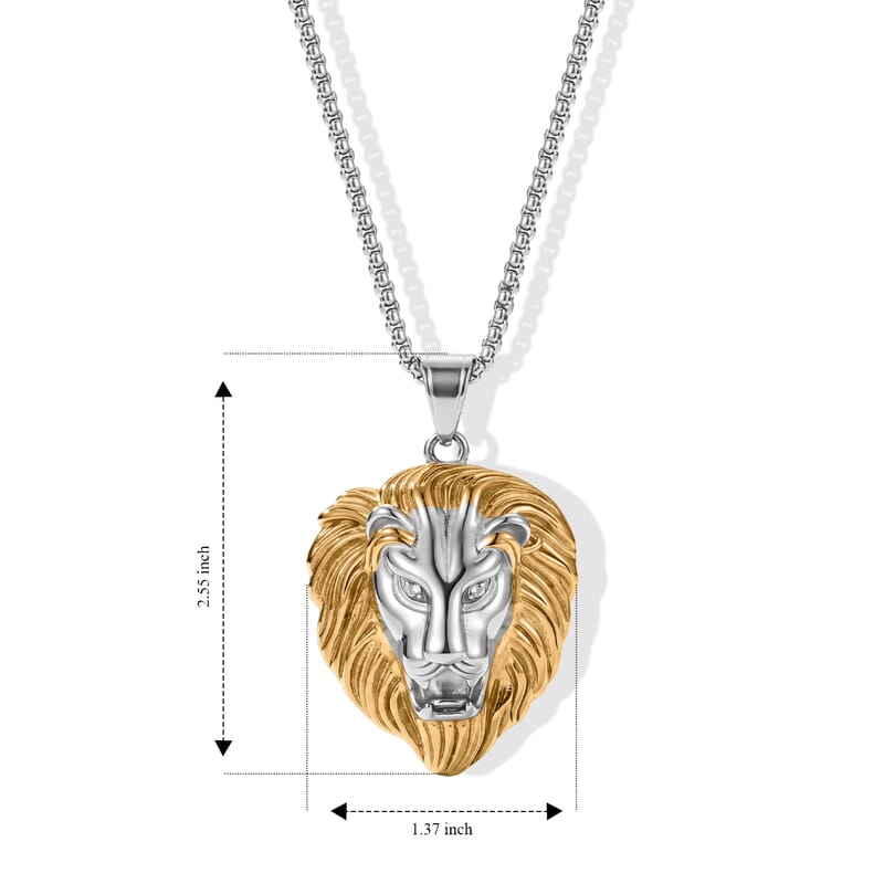 Austrian Crystal Royal Majesty Lion Unisex Pendant Necklace (24 Inches) in ION Plated YG and Stainless Steel