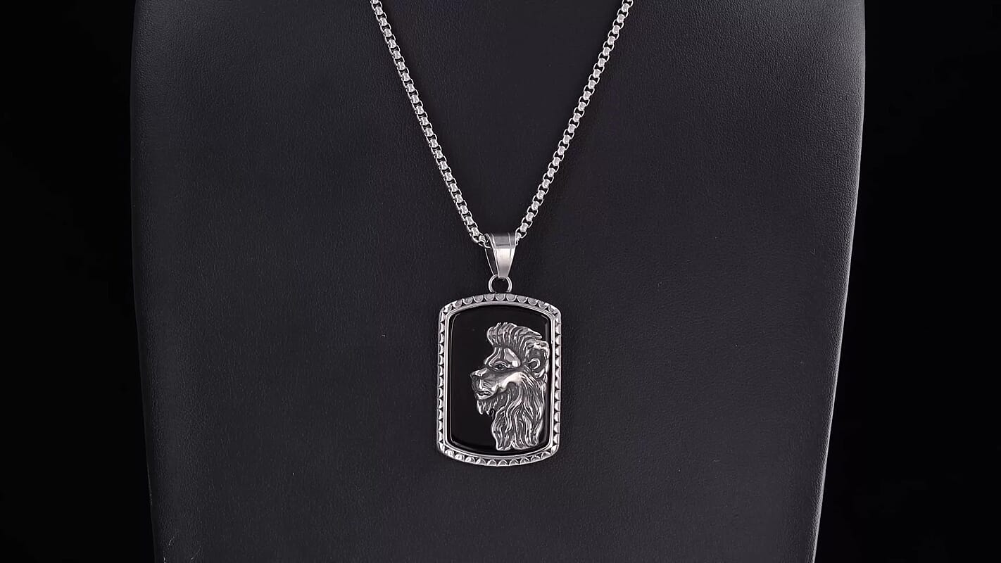 Black Agate 15.00 ctw Pendant Necklace (24 Inches) in Stainless Steel