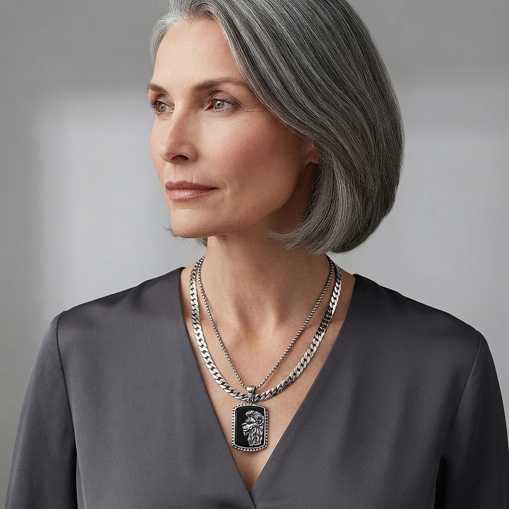 Black Agate 15.00 ctw Pendant Necklace (24 Inches) in Stainless Steel