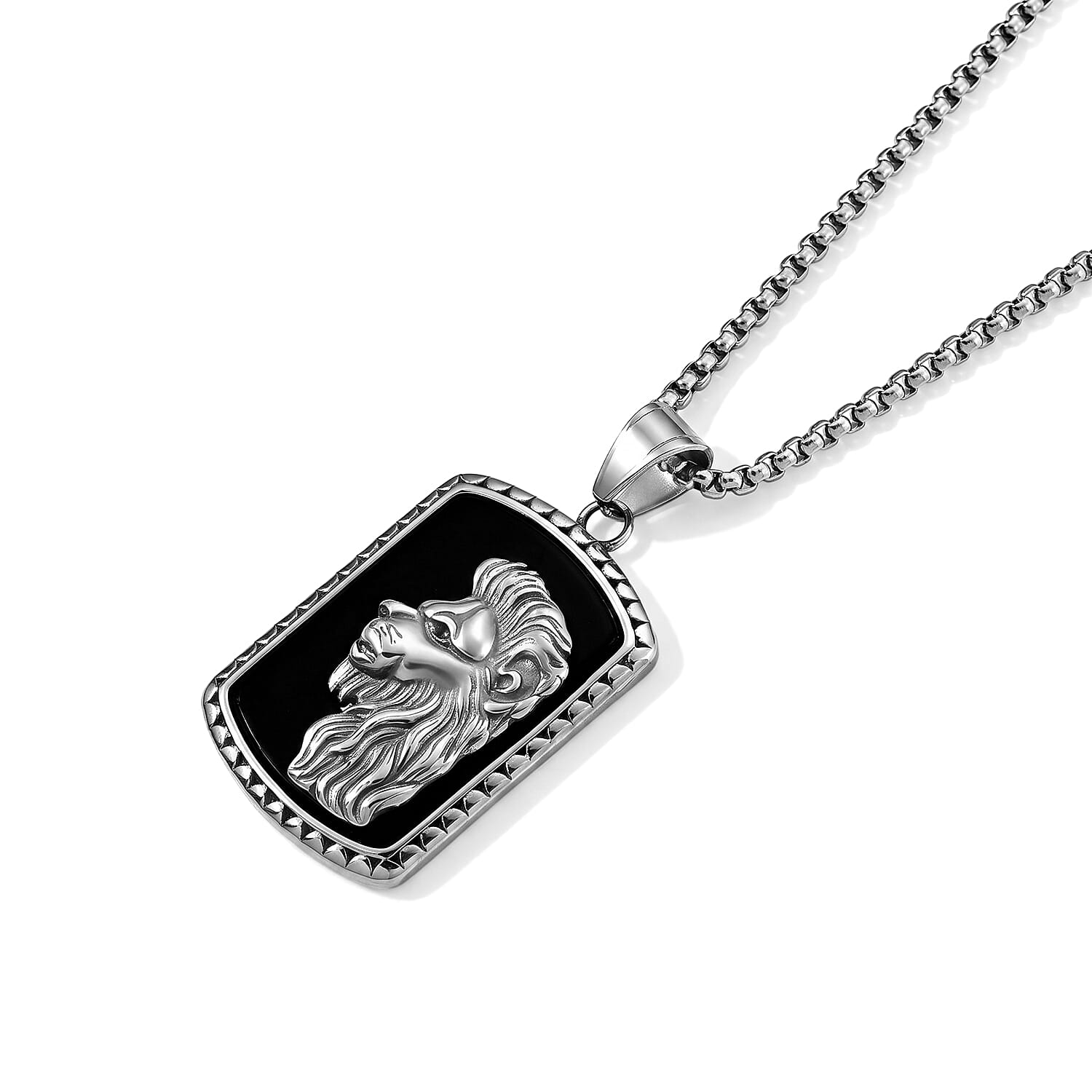 Black Agate 15.00 ctw Pendant Necklace (24 Inches) in Stainless Steel