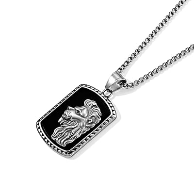 Black Agate 15.00 ctw Pendant Necklace (24 Inches) in Stainless Steel