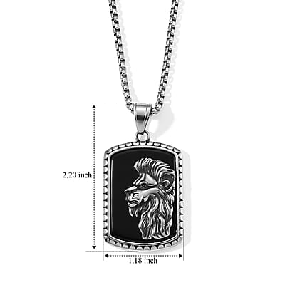 Black Agate 15.00 ctw Pendant Necklace (24 Inches) in Stainless Steel