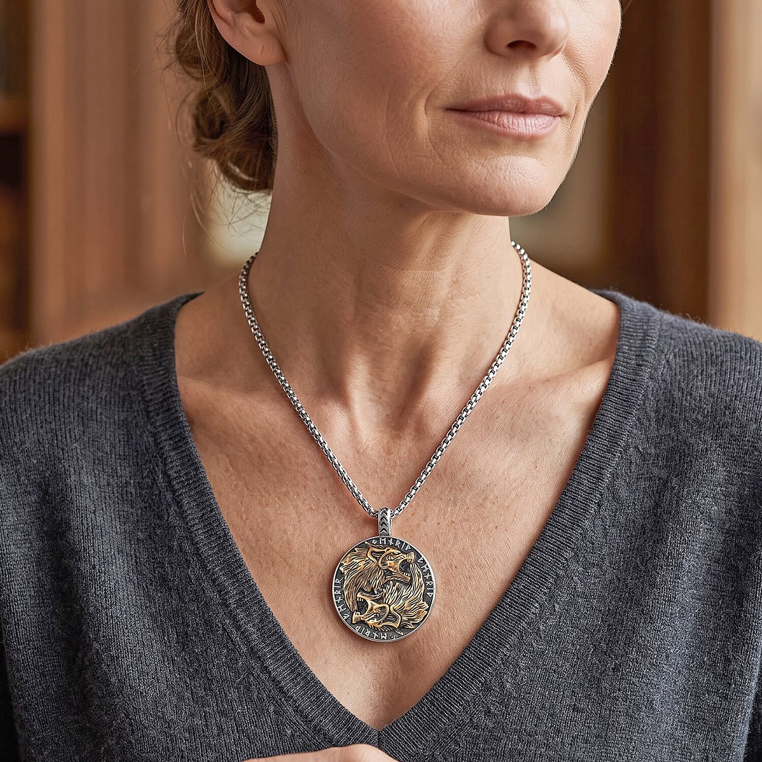 Dragon Pendant Necklace (24 Inches) in ION Plated YG Stainless Steel