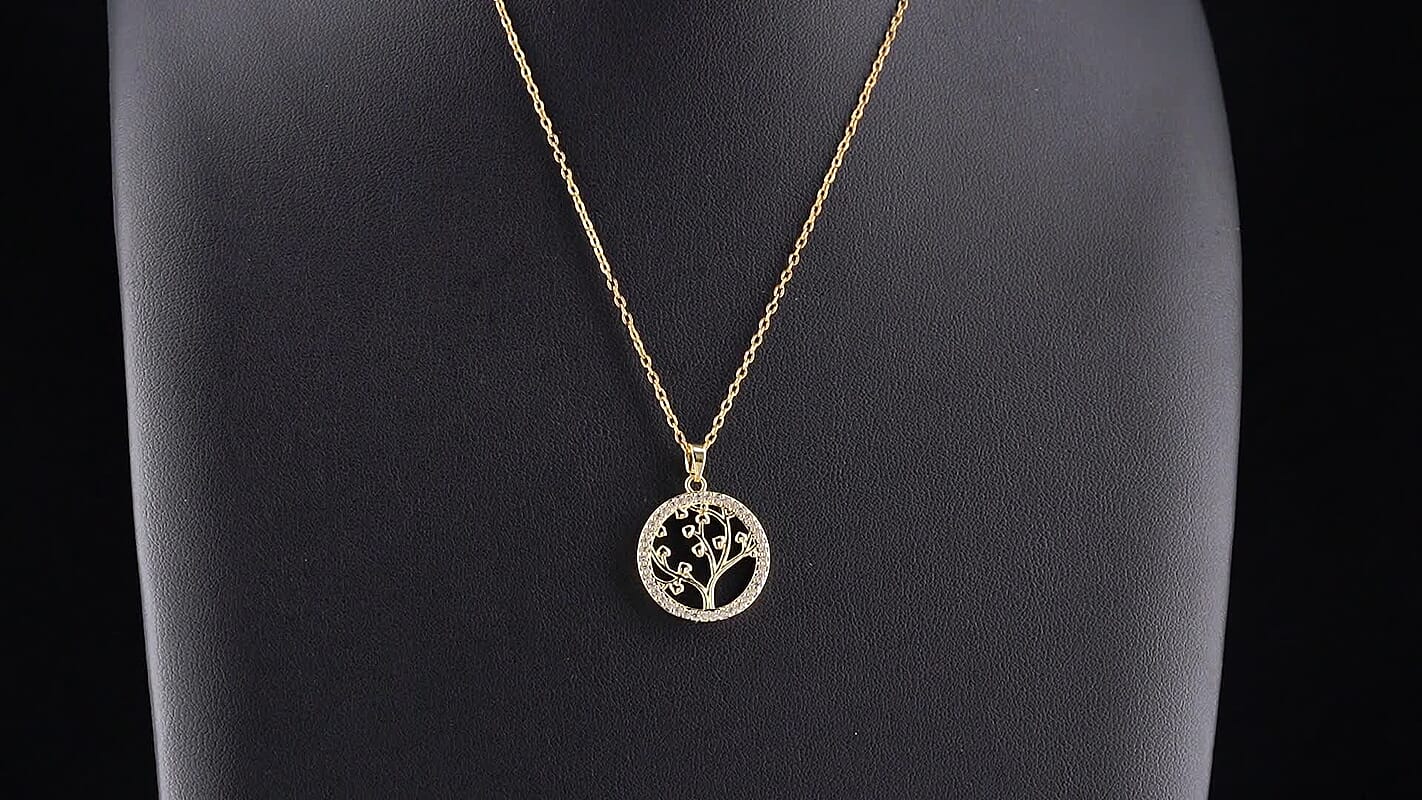 Simulated Diamond Pendant in Goldtone with ION Plated YG Stainless Steel Necklace (16-18 Inches) 2.00 ctw