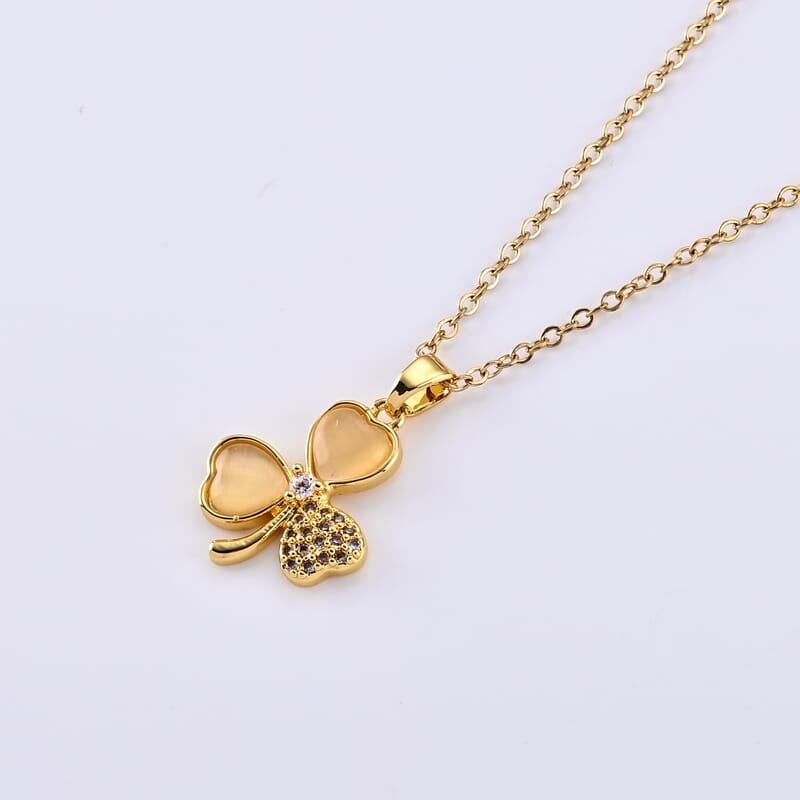 Lab Created White Cat's Eye and Simulated Diamond 3.00 ctw Pendant in Goldtone with ION Plated YG Stainless Steel Necklace 16-18 Inches