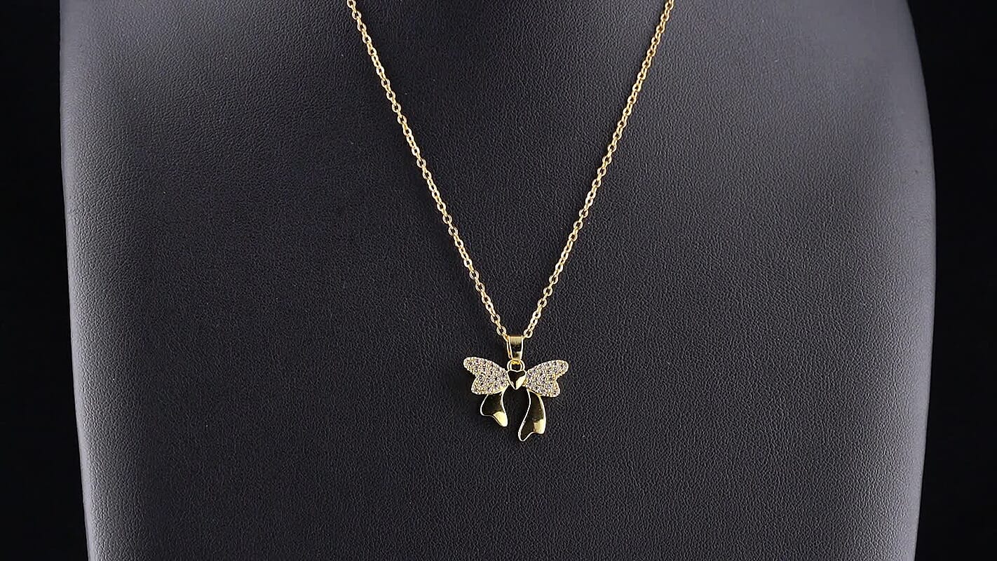 Simulated Diamond Pendant in Goldtone with ION Plated YG Stainless Steel Necklace (16-18 Inches) 2.00 ctw4493998