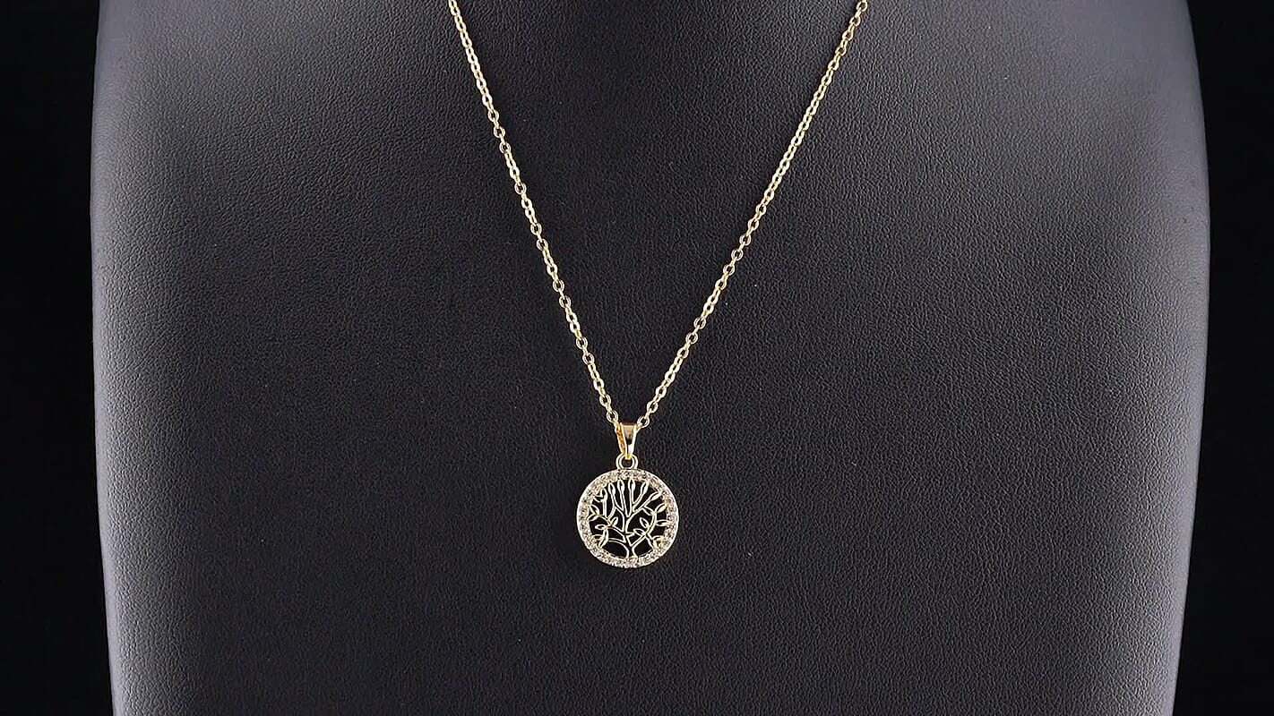 Simulated Diamond Pendant in Goldtone with ION Plated YG Stainless Steel Necklace (16-18 Inches) 2.00 ctw 4494001