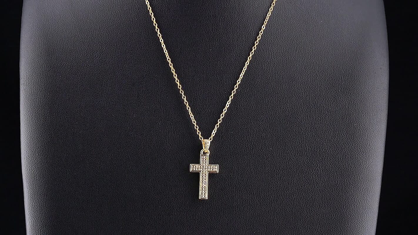 Simulated Diamond Pendant in Goldtone with ION Plated YG Stainless Steel Necklace (16-18 Inches) 2.00 ctw 4494007