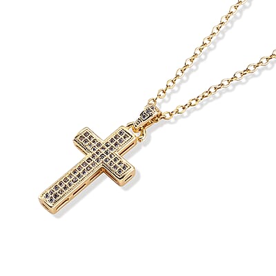 Simulated Diamond Pendant in Goldtone with ION Plated YG Stainless Steel Necklace 16-18 Inches