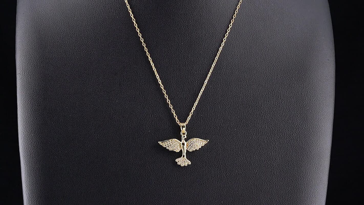 Simulated Diamond Pendant in Goldtone with ION Plated YG Stainless Steel Necklace (16-18 Inches) 2.00 ctw 4494009