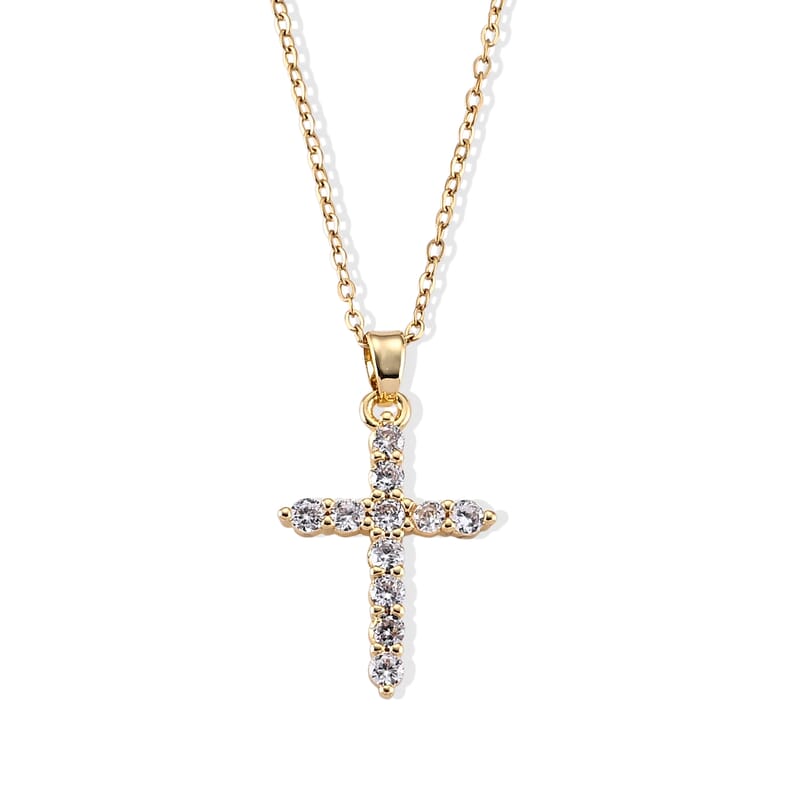 Simulated Diamond Pendant in Goldtone with ION Plated YG Stainless Steel Necklace 16-18 Inches
