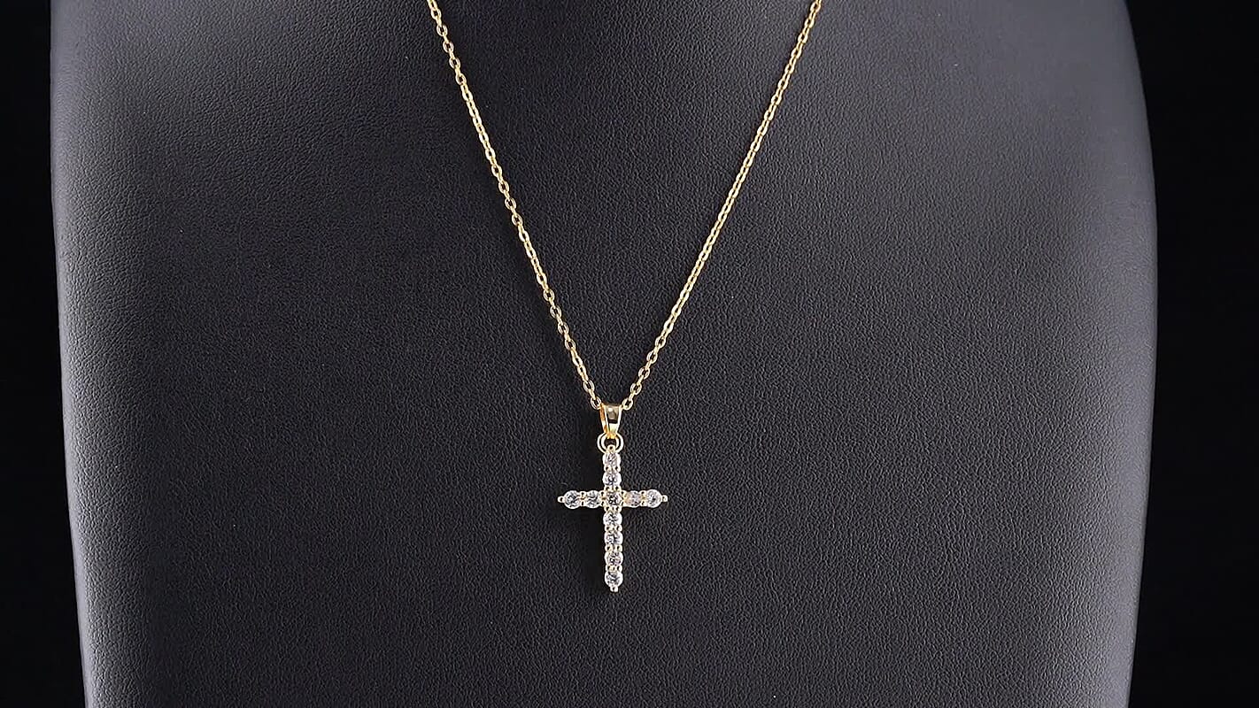 Simulated Diamond Pendant in Goldtone with ION Plated YG Stainless Steel Necklace (16-18 Inches) 2.00 ctw 4494010